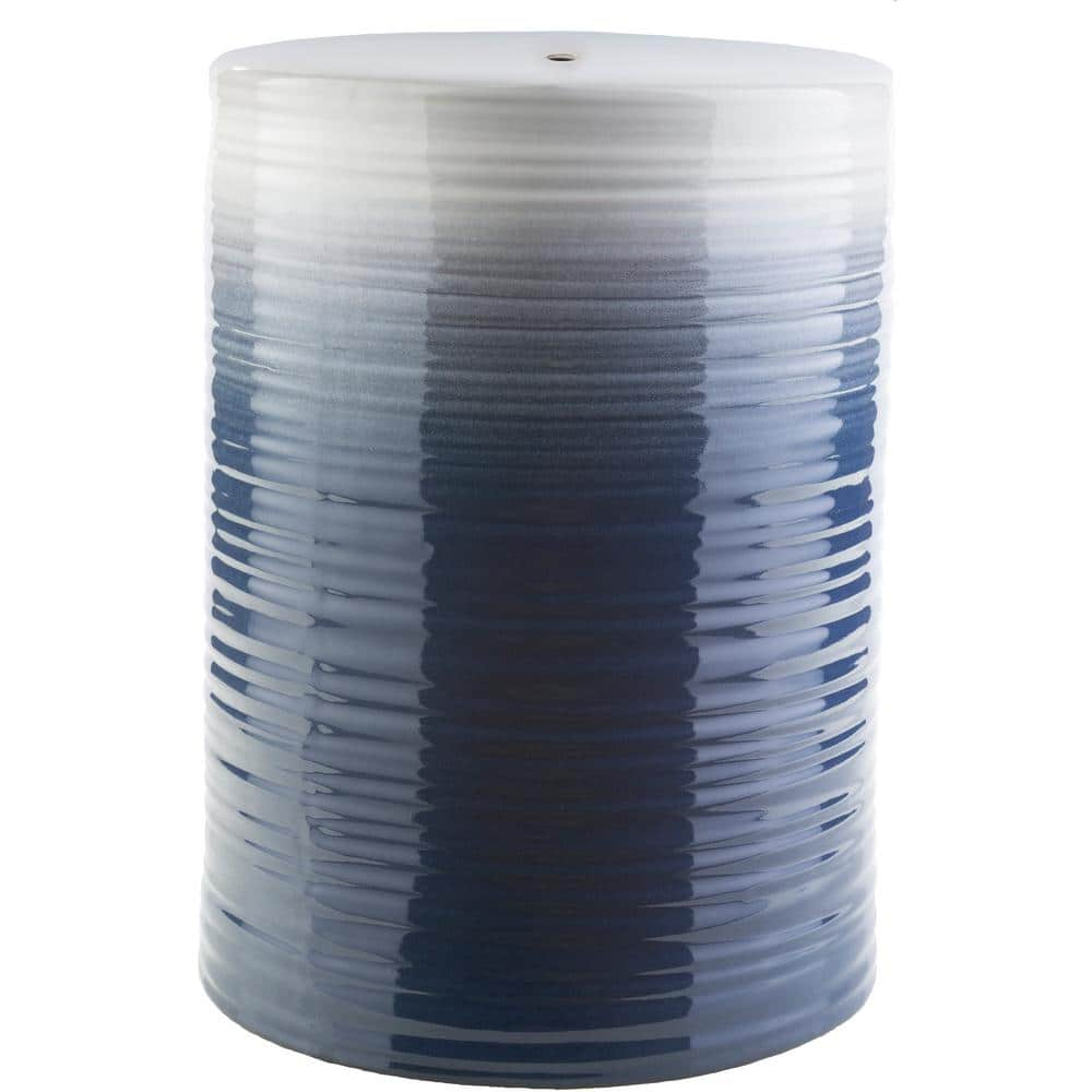 Navy Blue Ceramic Garden Stool with Graduated Glaze