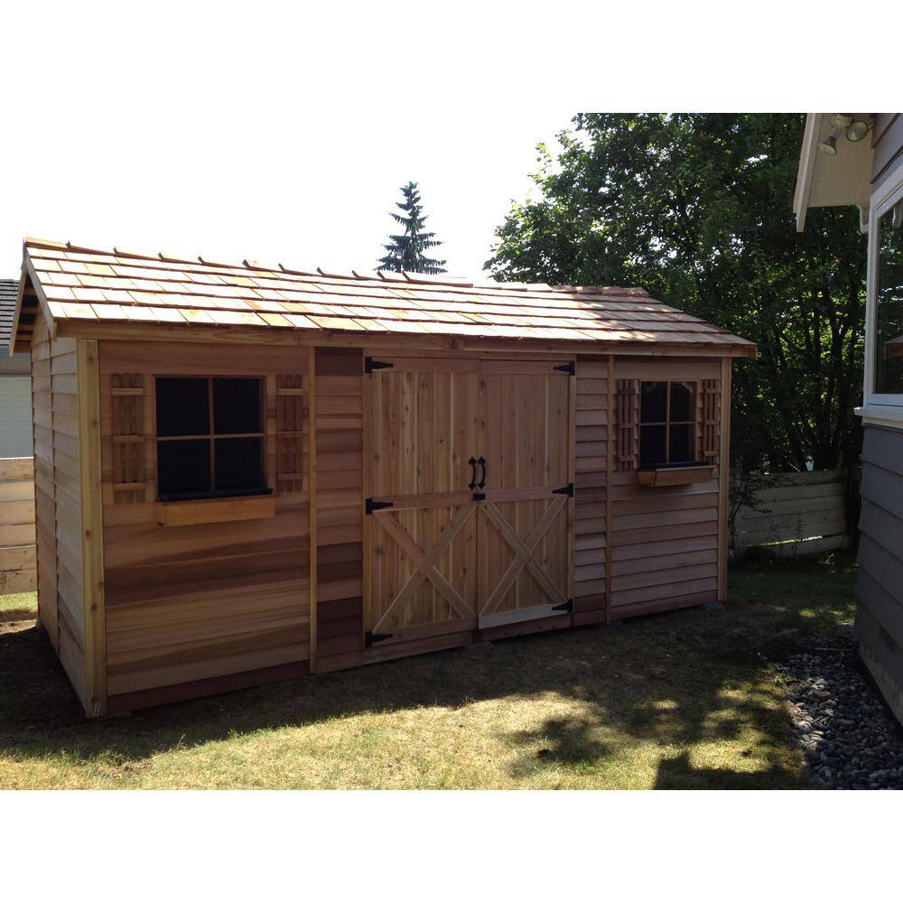 Large Brown Cedar Garden Shed with Double Doors and Windows