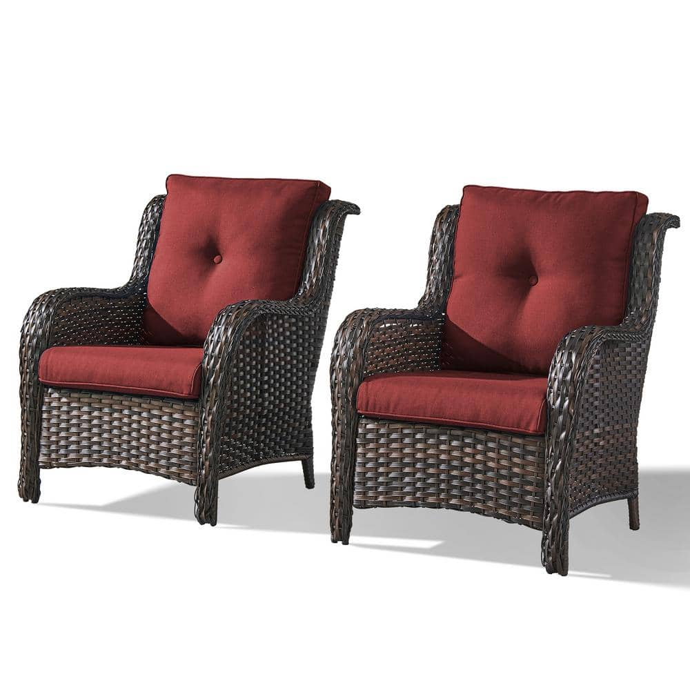 Rilyson Patio Furniture Chairs Outdoor Chair - 2 Piece Wicker Rattan Chairs Set with High Back and Deep Seating for Deck Porch Balcony Backyard Garden(Brown/Red)