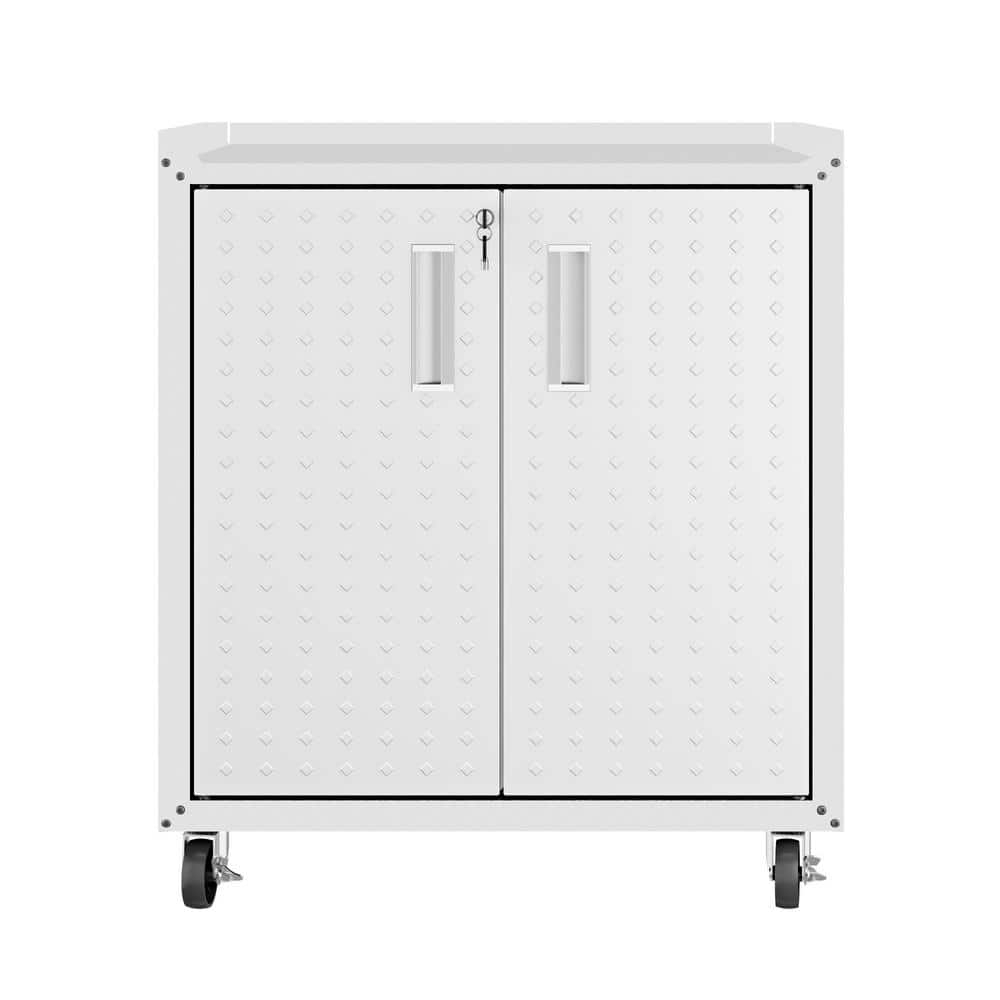 Manhattan Comfort Fortress Metal Mobile Garage Cabinet with Shelves in White