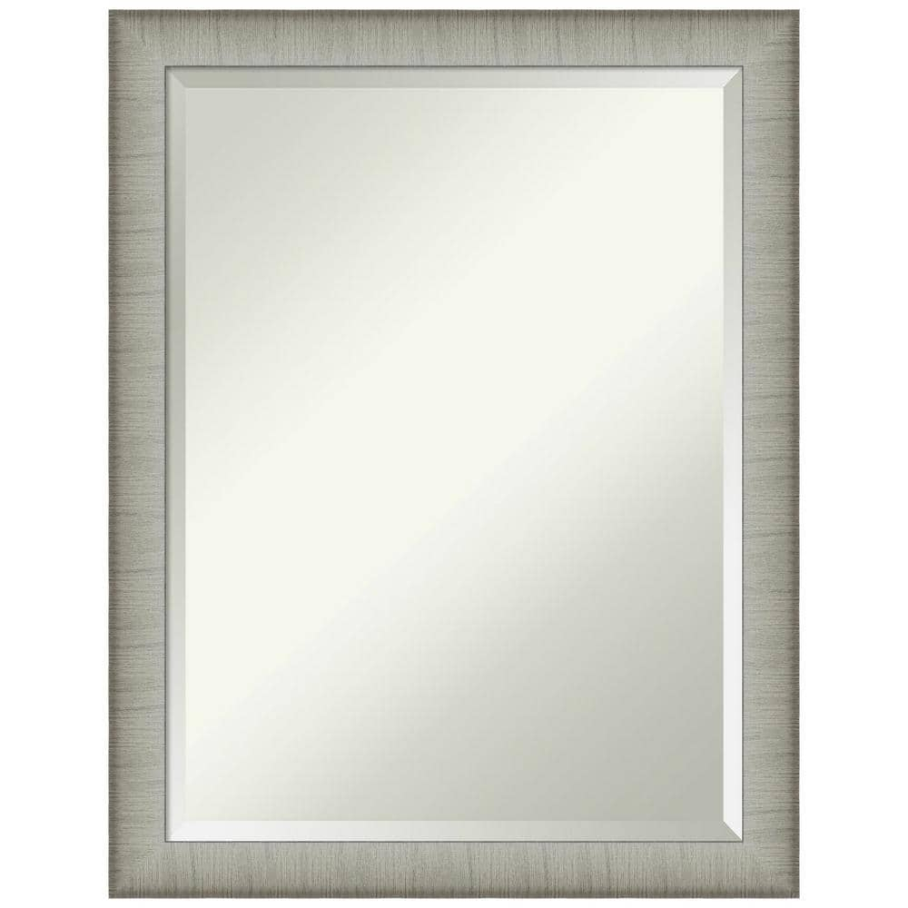 Amanti Art Beveled Bathroom Wall Mirror - Elegant Frame Elegant Brushed Pewter Narrow Outer Size: 21 x 27 in Silver