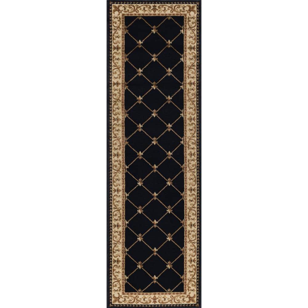 Tayse Sensation Area Rug SNS4883 Traditional Black Swirls Lines 2' 3" x 10' Rectangle