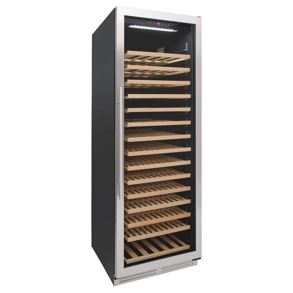 Avanti Wine Cooler Designer Series Freestanding Single-Zone Chiller, 176-Bottle Capacity with Wooden Pull-Out Shelves Double-Pane Reversible Glass Door, LED Display, 23.5-Inch, Stainless Steel