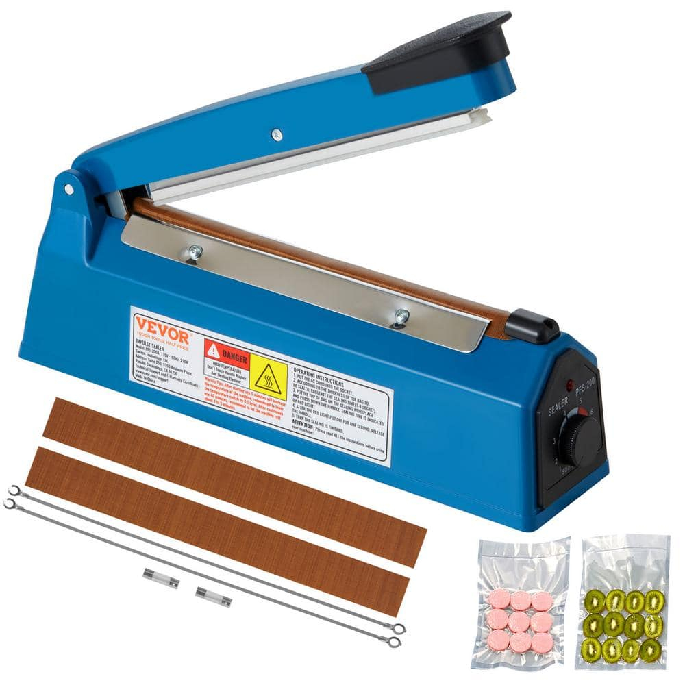 VEVOR 8-Inch Impulse Sealer, Adjustable Heat Manual Sealing Machine for Plastic, Mylar, PE, PP Bags - Portable Shrink Wrap Sealer with Extra Replacement Kit