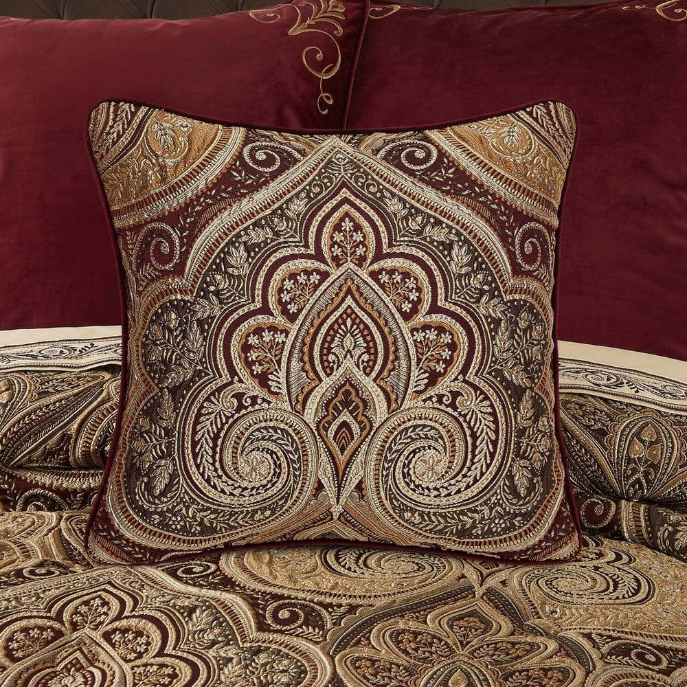 Five Queens Court Bordeaux 20" Square Decorative Throw Pillow