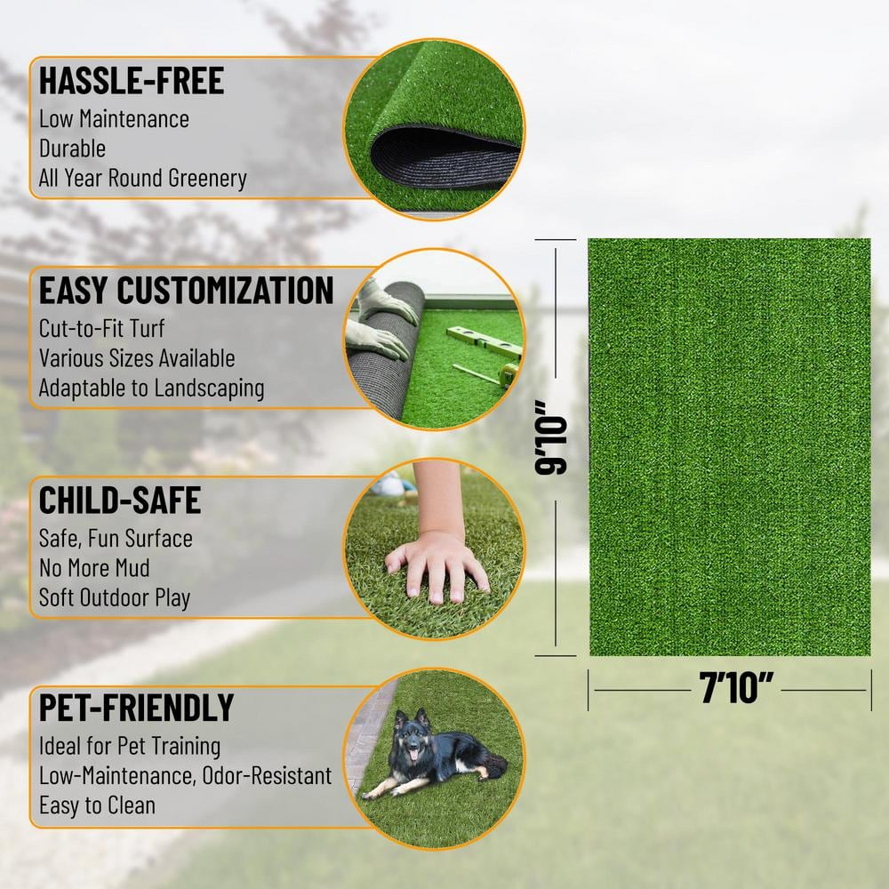 Ottomanson Artificial Grass Turf 7'10" x 9'10" Indoor Outdoor Faux Grass Rug with Drainage Holes, Customizable with Extra Long Size Options, Perfect for Patio Lawn Balcony Weddings Photoshoot Backdrop