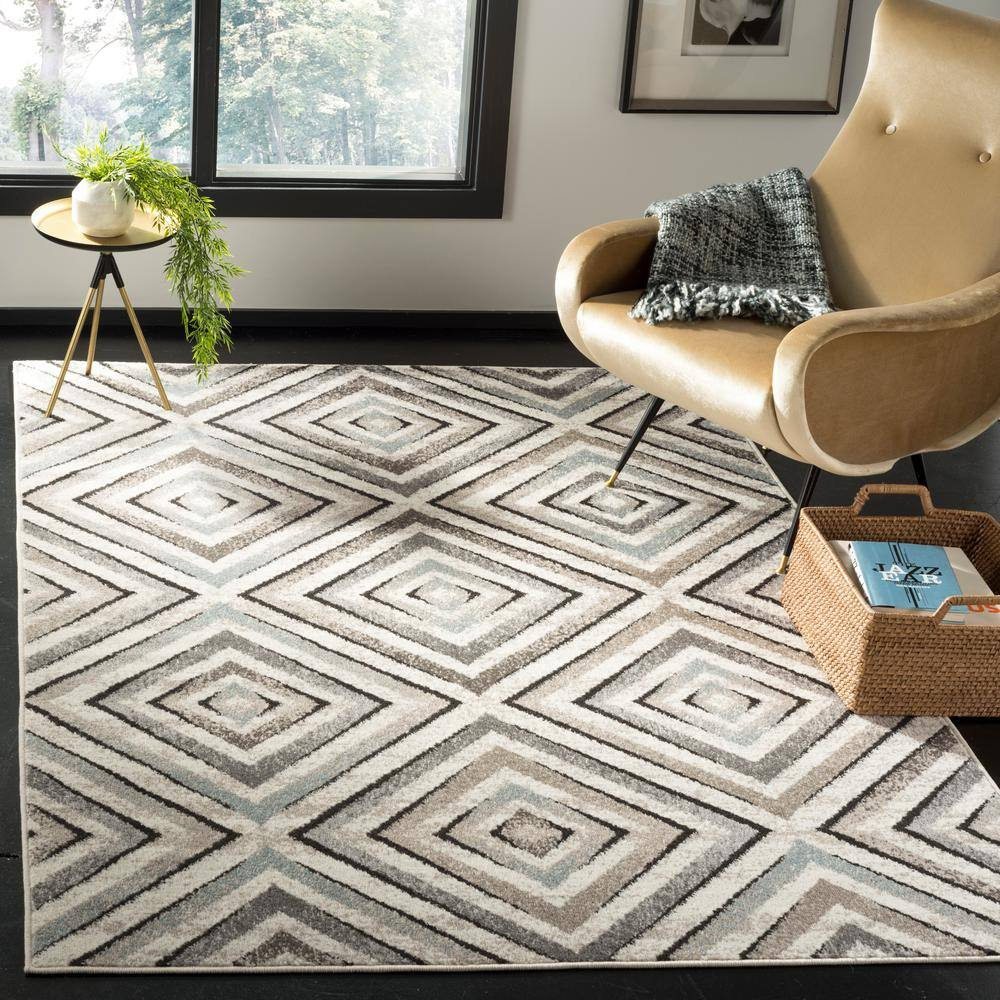 SAFAVIEH Amsterdam Collection Area Rug - 6'7" x 9'2", Cream & Beige, Diamond Geometric Design, Non-Shedding & Easy Care, Ideal for High Traffic Areas in Living Room, Bedroom (AMS109A)