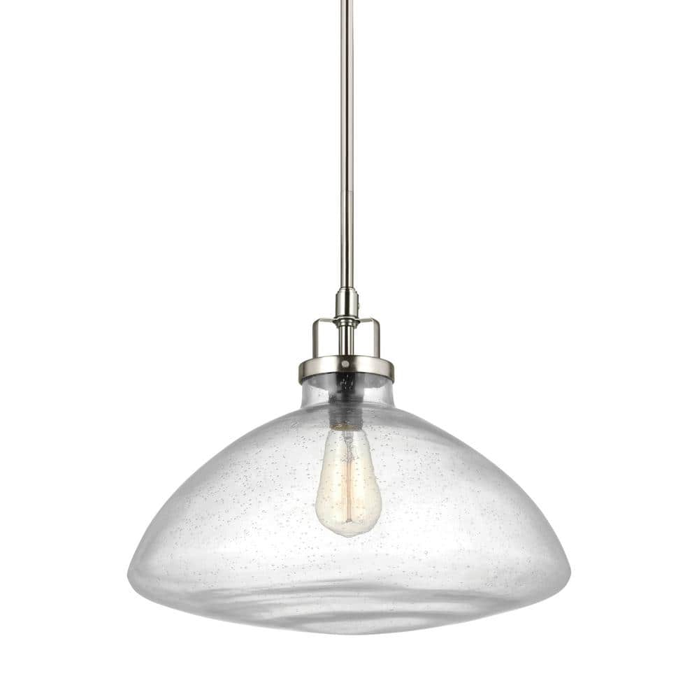 Generation Lighting Belton 1 -Light Brushed Nickel Transitional Seeded glass Bowl Medium Hanging Pendant light