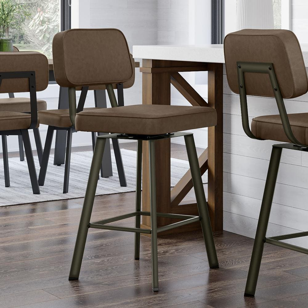 Amisco Clarkson 30 in. Swivel Bar Stool - Brown Faux Leather/Dark Brown Semi-Transparent Metal