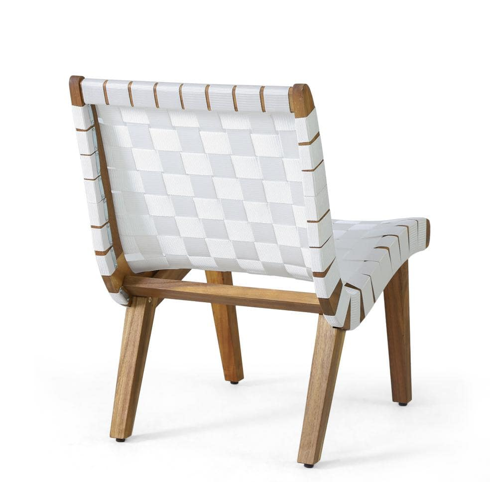 Morganton White and Teak Stationary Rope Weave Wood Outdoor Patio Lounge Chair (2-Pack)