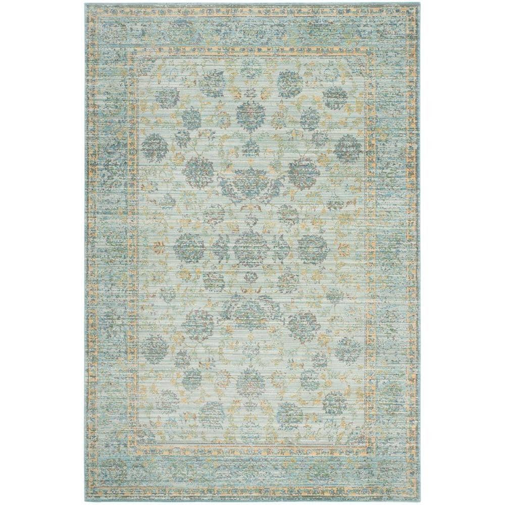 SAFAVIEH Valencia Cionadogh Floral Bordered Polyester Area Rug, Light Blue/Turquoise, 5' x 8'