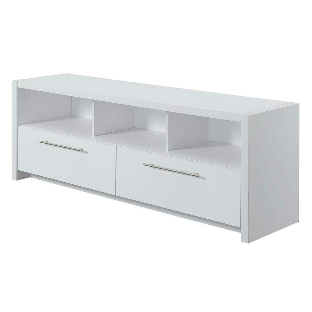 Convenience Concepts Newport Marbella 60 inch TV Stand with Cabinets and Shelves, White