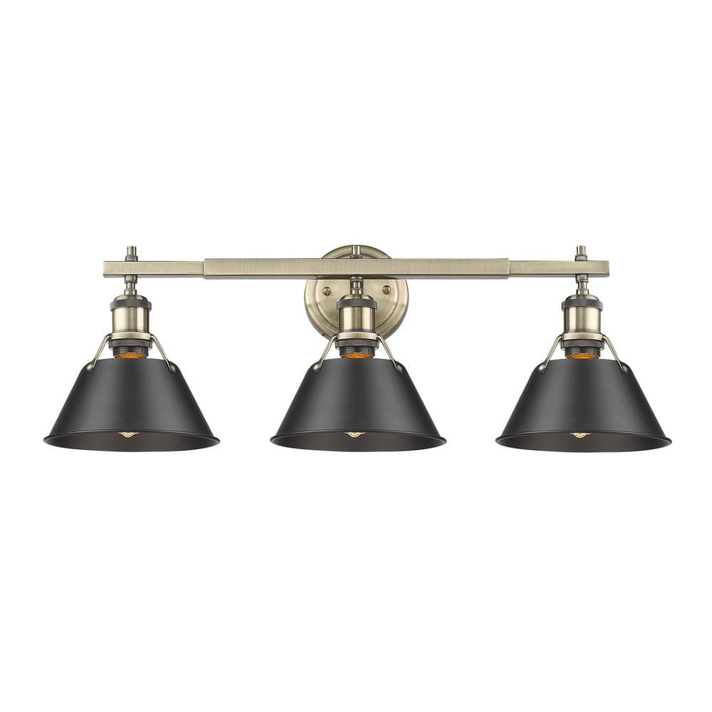 Orwell Aged Brass and Black 3-Light Bathroom Vanity Fixture