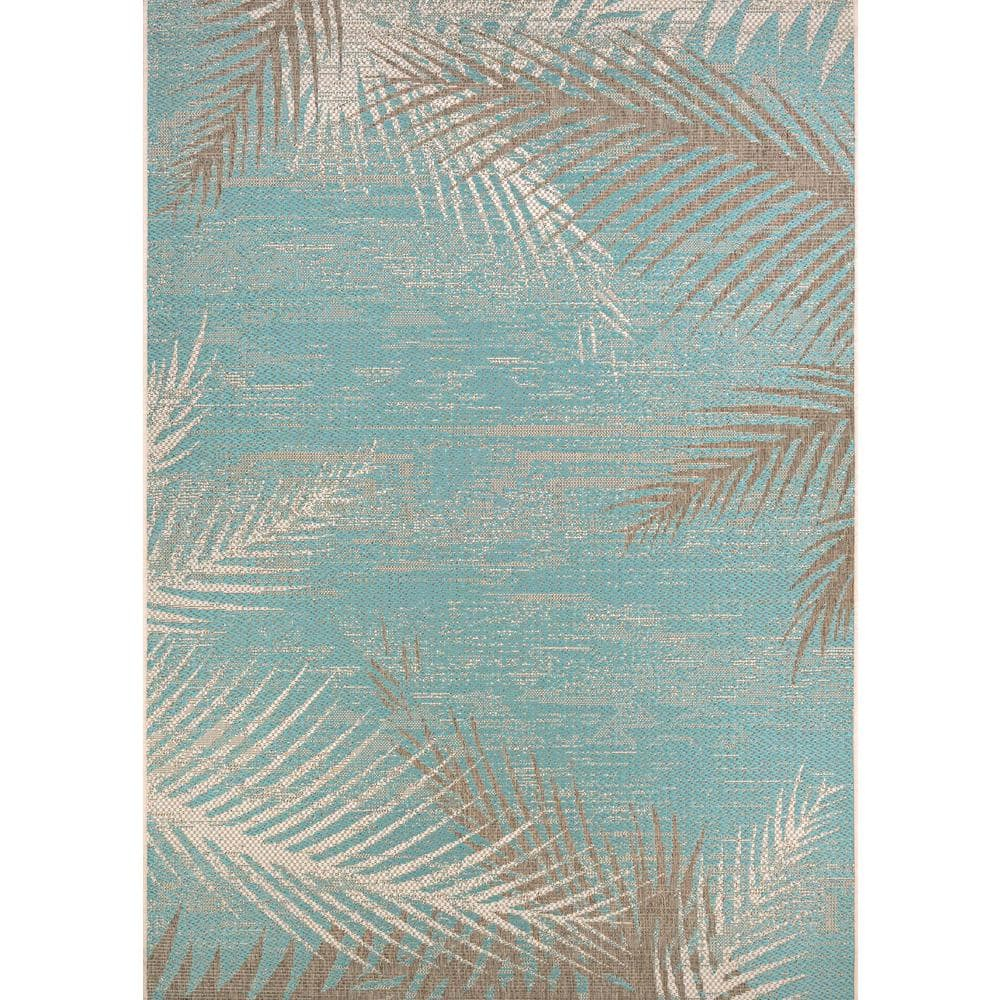 Couristan 7.5' x 10.75' Green and Brown Tropical Palms Rectangular Outdoor Area Throw Rug