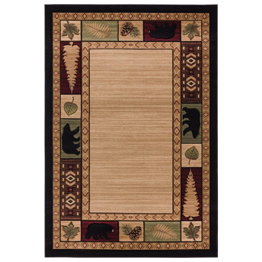 Designer Home Woodlands Area Rug 2055 40426 Homestead Beige Trees Leaves 7' 10" x 10' 6" Rectangle