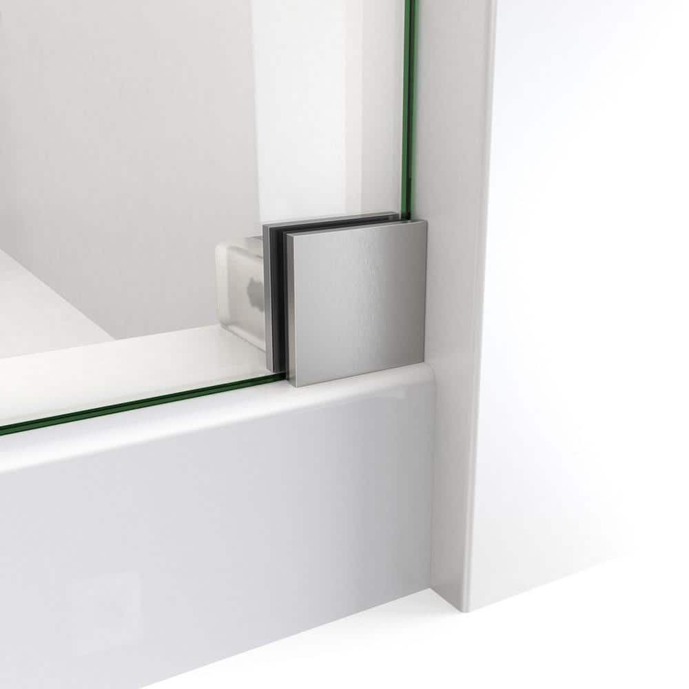Clear Sliding Frameless Shower Door with Brushed Stainless Steel Frame