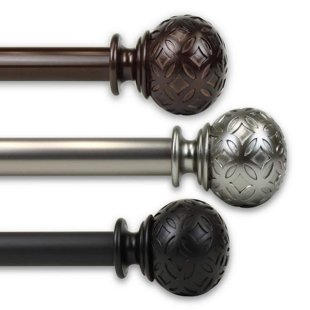 Hart & Harlow Oliver 1-in 120-in to 170-in Black Steel Single curtain rod with Finials