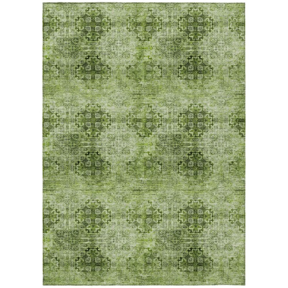 HomeRoots  3 x 5 ft. Olive Green Floral Medallion Washable Non Skid Indoor Outdoor Rectangle Machine Woven Area Rug