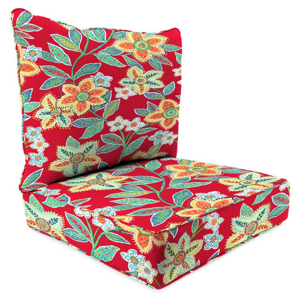 Jordan Manufacturing 46.5" x 24" Leathra Red Floral Rectangular Outdoor Deep Seat Chair Cushion Set with Welt