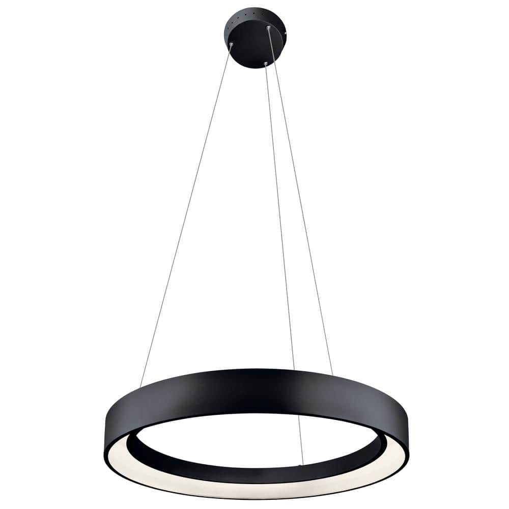 Textured Black Floating Ring LED Pendant with Cool White Light