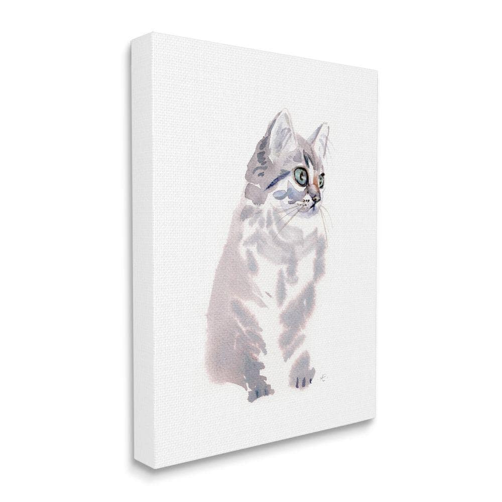 Stupell Industries " Grey Shorthair Kitten Portrait Minimal Pet Cat "