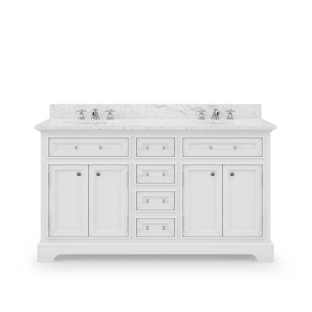 Water Creation Derby 60" Wood Double Bathroom Vanity in Pure White & Chrome