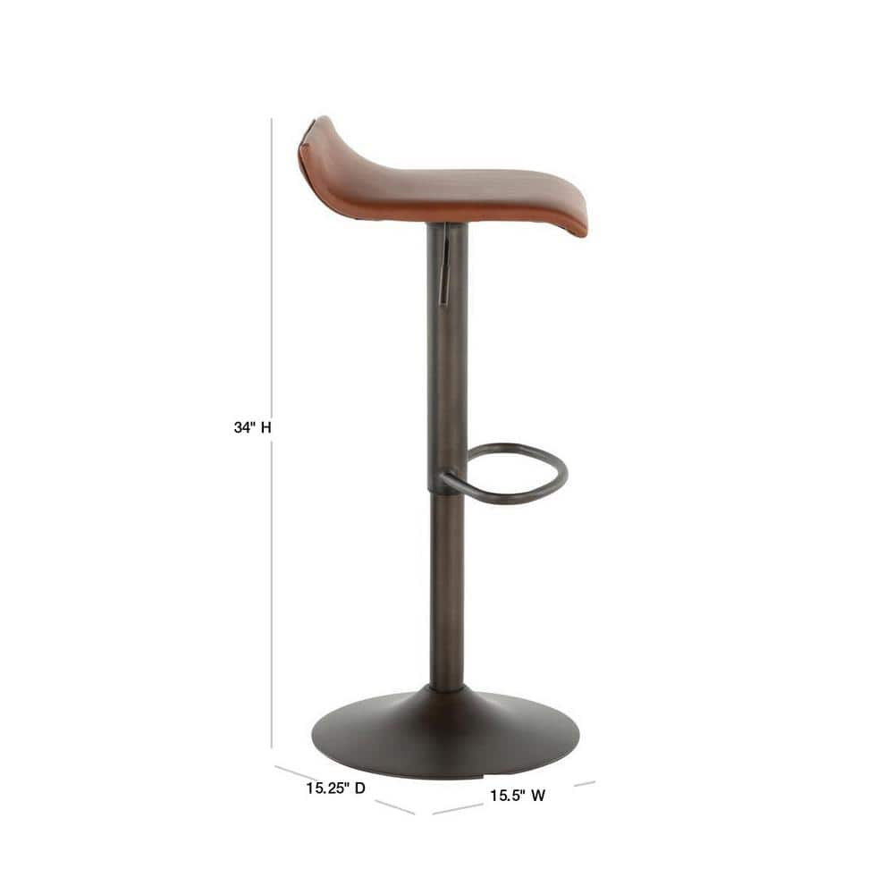 Contemporary Swivel Adjustable Brown Leather Bar Stool
