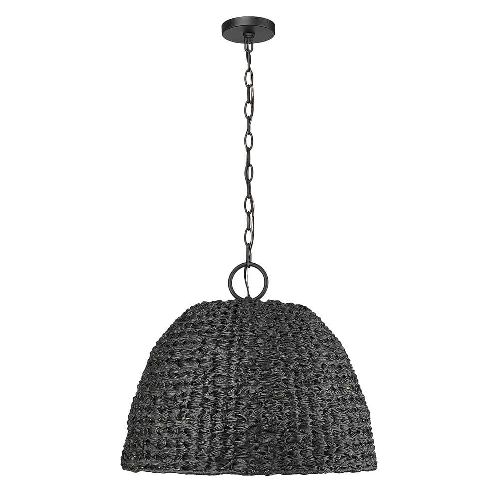 Rue 3-Light Outdoor Pendant in Natural Black with Silken Black Wicker