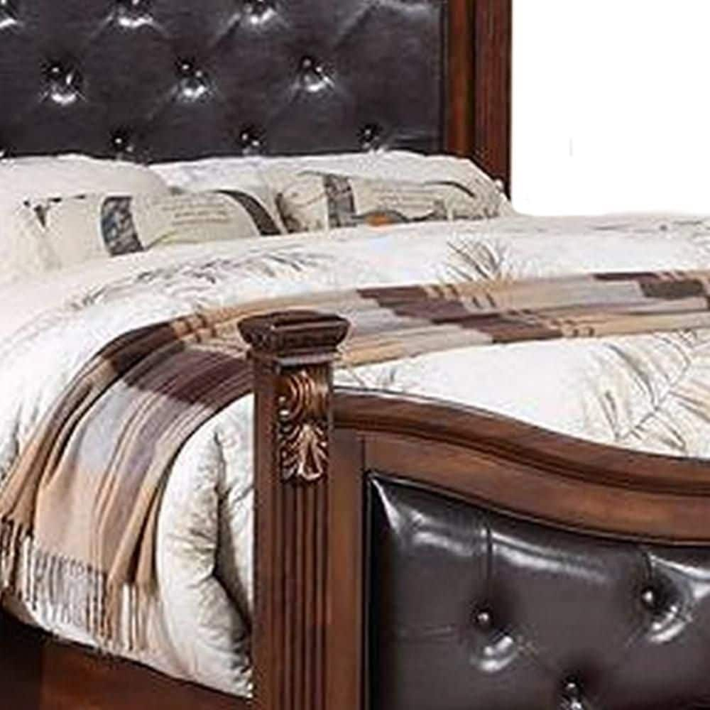 Jax California King Size Bed, Button Tufted Upholstered Headboard - Brown & Gray