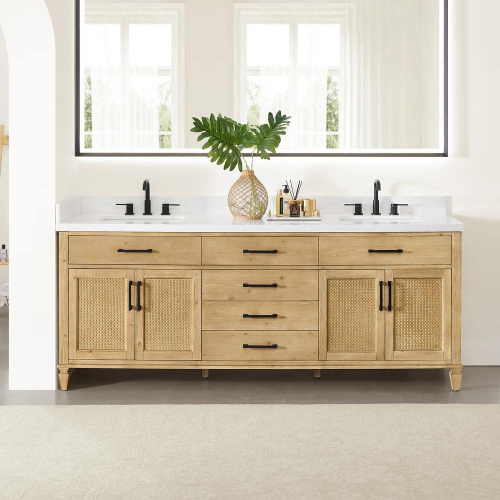 Altair-13 84" Double Bathroom Vanity in with Grain White Engineered Stone Countertop