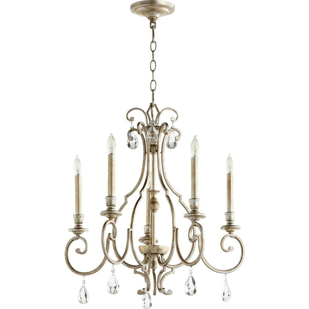 Quorum Lighting Ansley 5-Light Chandelier, Aged Silver Leaf, 24 Width, 25 Height