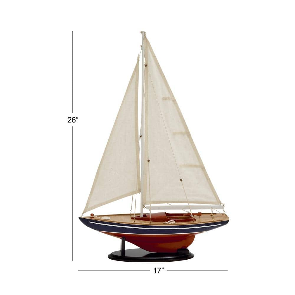 DecMode Coastal Dark Brown Wood Sail Boat Sculpture, 17"W x 26"H