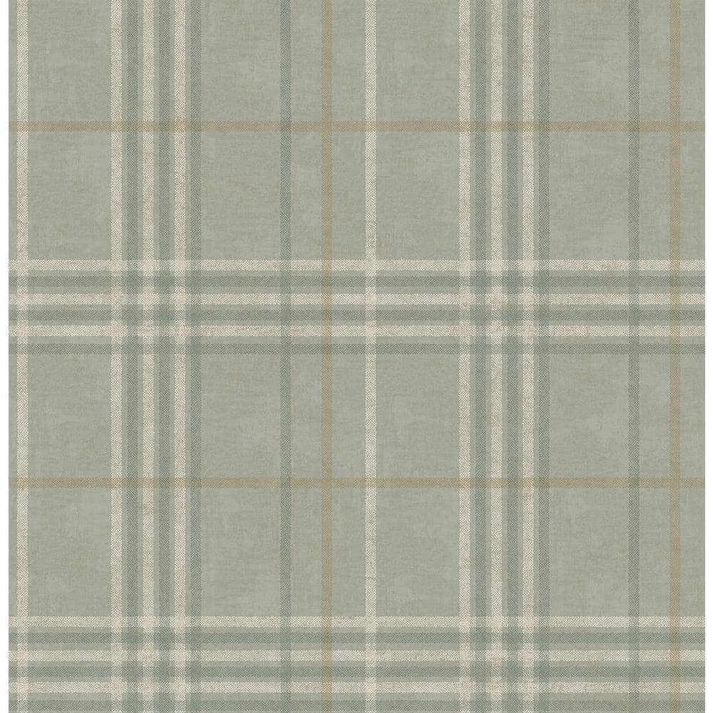 Chesapeake Rockefeller Sage Plaid Unpasted Non Woven Wallpaper, 20.5-in by 33-ft, 56.4 sq. ft.