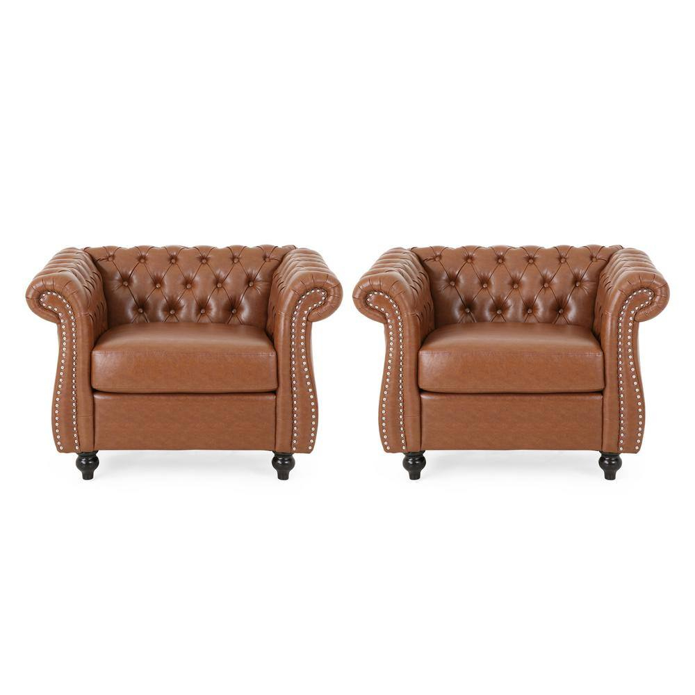 Silverdale Cognac Brown Faux Leather Club Chair with Nailhead Trim (Set of 2)