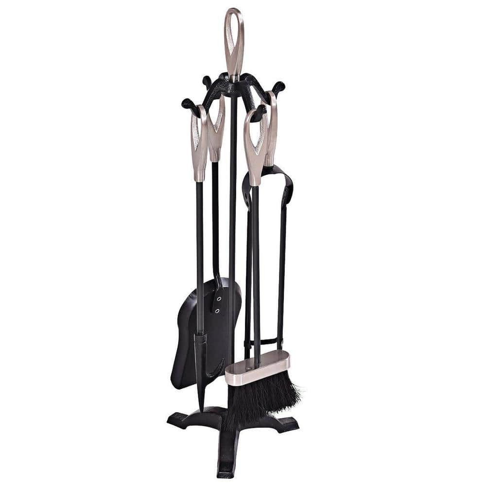 Kadyn Fireplace Accessories Set,Fireplace Tools,Fireplace Toolset,5 Pieces Rustic Heavy Duty Compact Wrought Iron Fireplace Tools Set