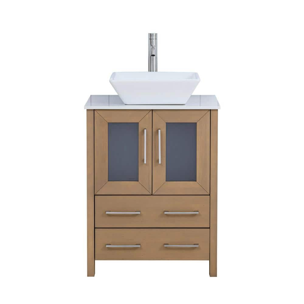 Vanity Art 24" Single Sink Freestanding Bathroom Vanity Set with Engineered Marble Top and Mirror