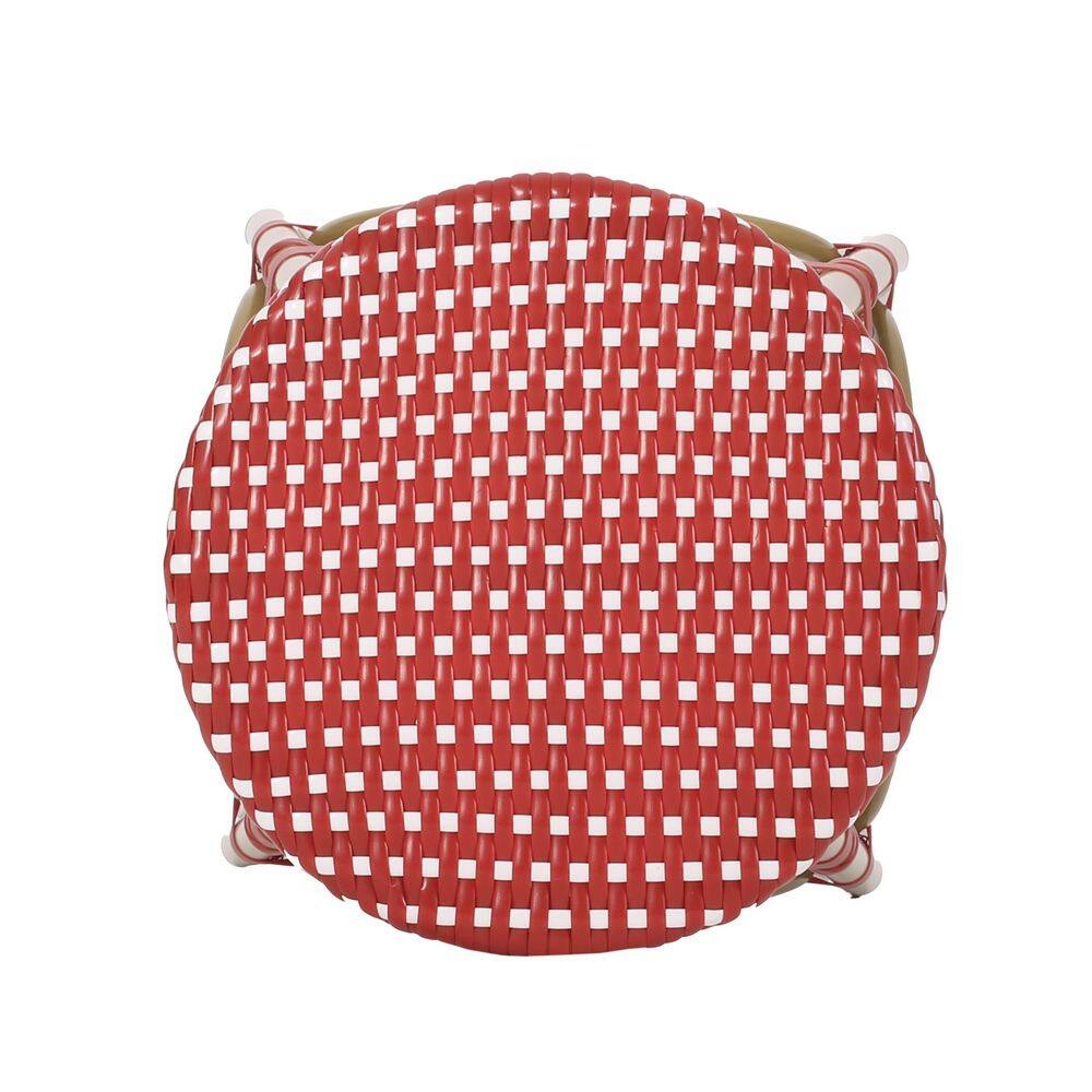 Wilbur Aluminum and Wicker Outdoor 29.5 Inch Barstools, Set of 2, Red, White, and Bamboo Finish