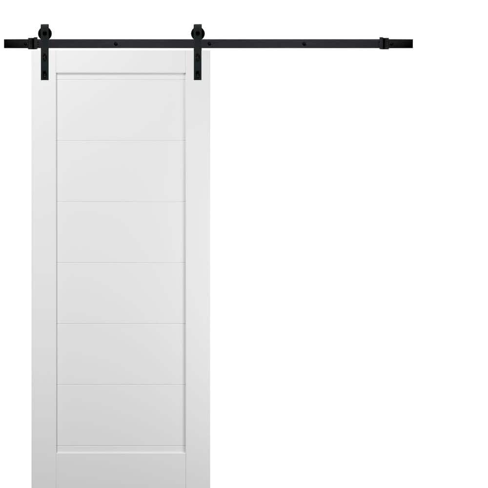 SARTODOORS Quadro Paneled Wood Barn White Door with Installation Hardware Kit