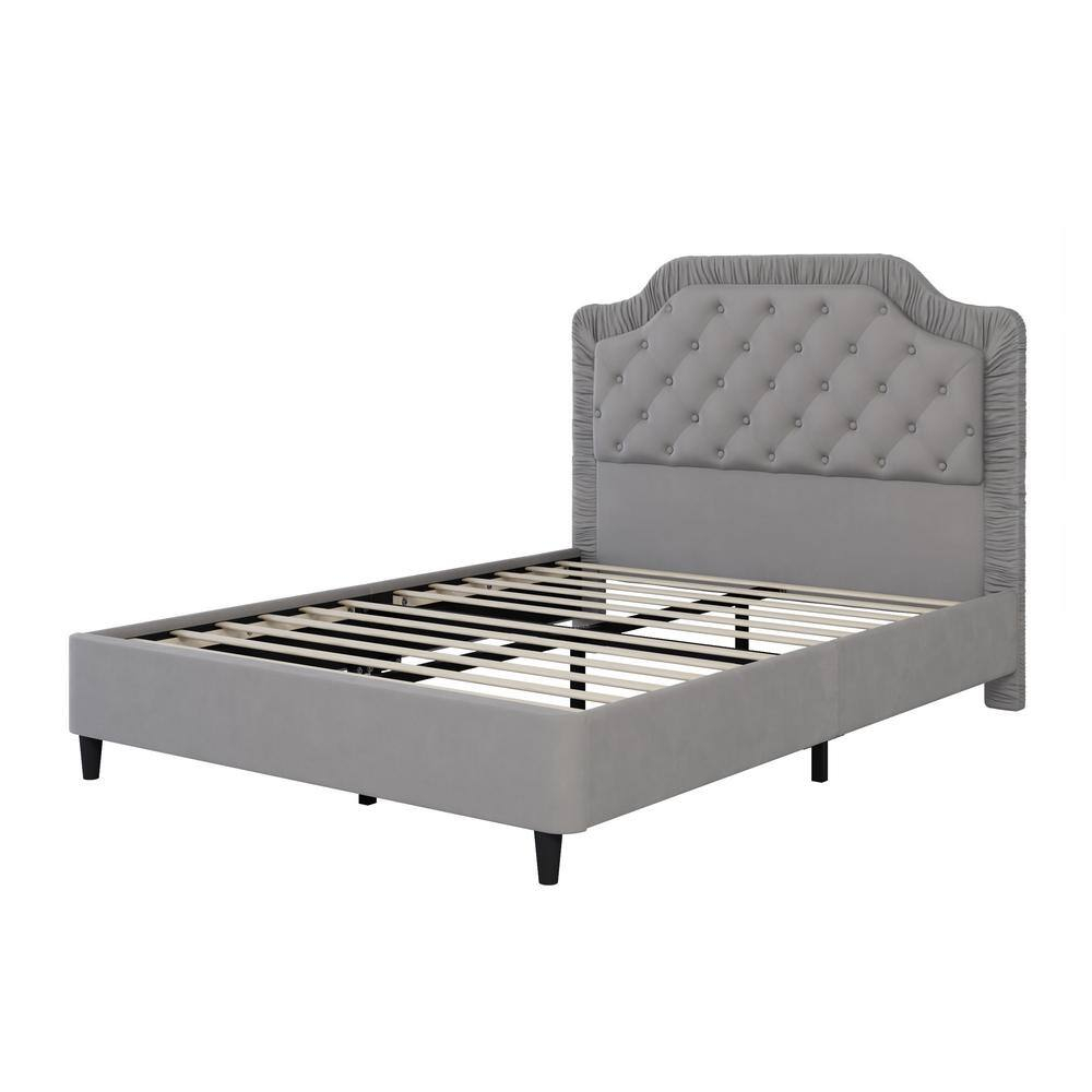 Gray Velvet Full Size Upholstered Bed with Tufted Headboard
