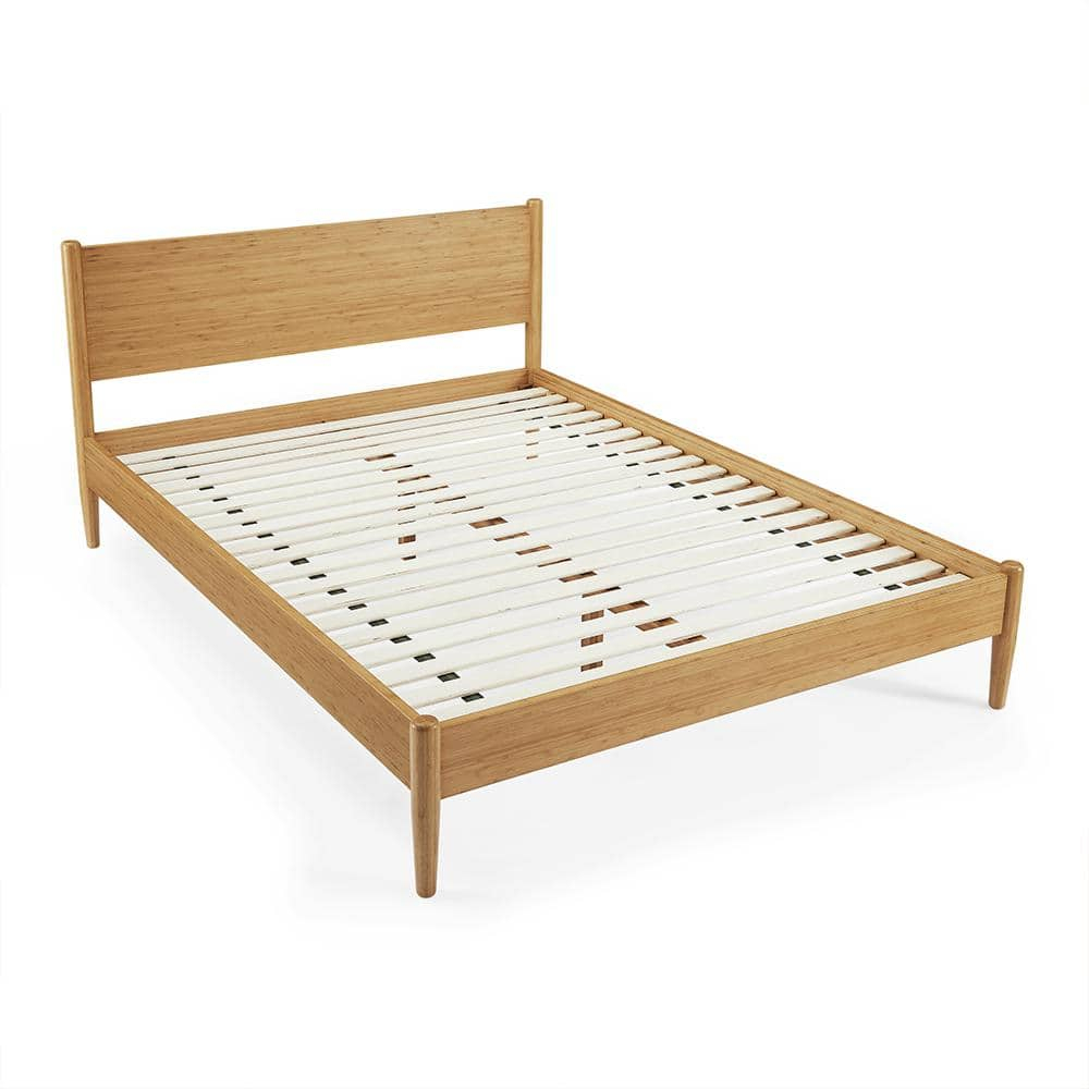 Caramelized Bamboo King Platform Bed with Upholstered Headboard