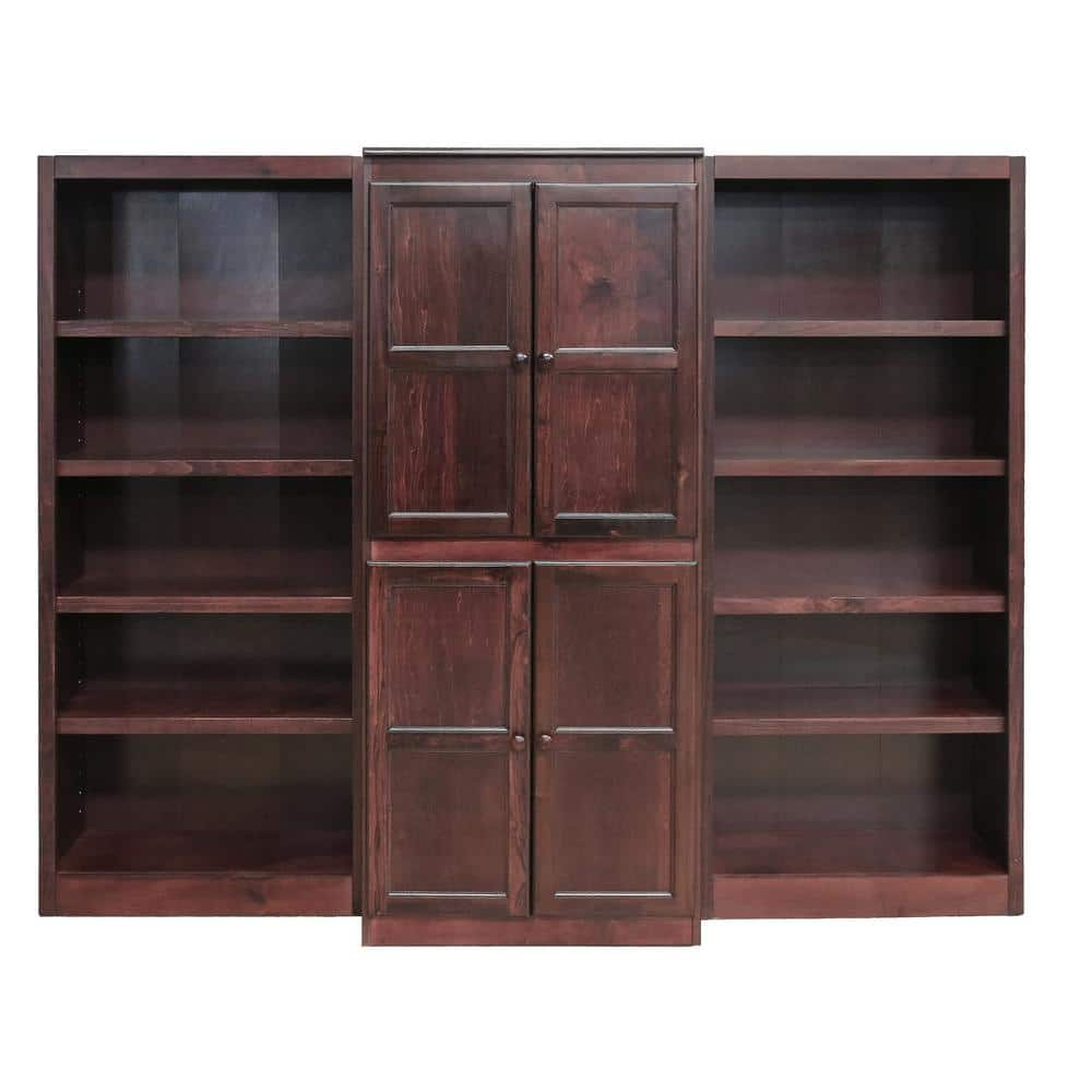 Concepts in Wood 15 Shelf Bookcase Wall with Doors, 72 inch Tall - Cherry Finish