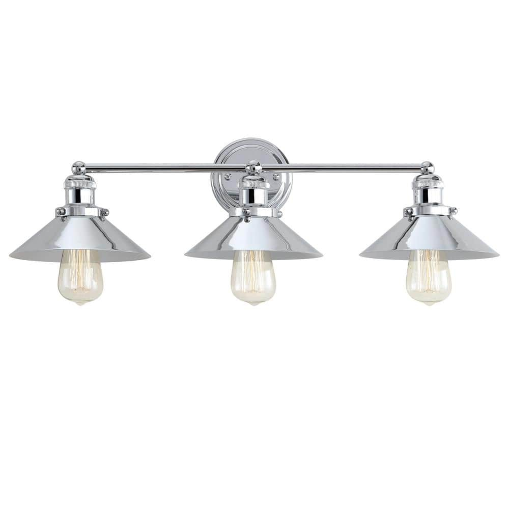 JONATHAN Y JYL7425A June 26.5" 3-Light Metal Shade Farmhouse Sconce Contemporary Transitional 2200K Edison 25W Bulbs Included for Bedroom Living Room Bathroom, Vanity Lighting, Chrome