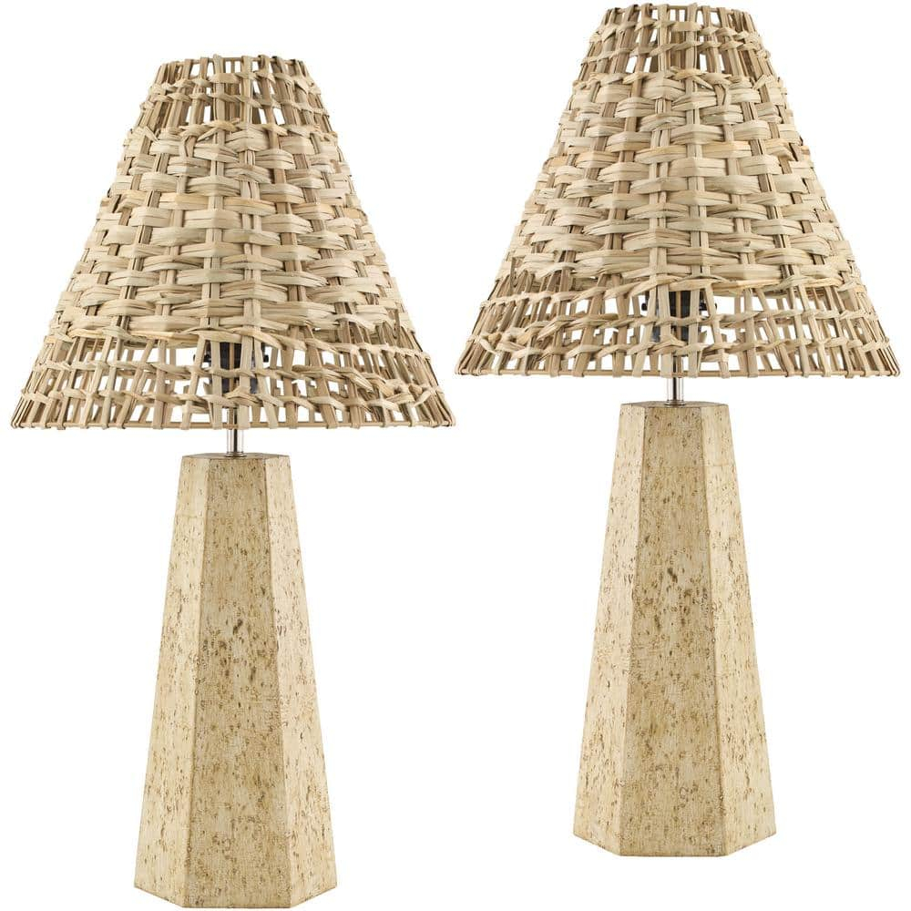 Livabliss Iskut Traditional Accent Table Lamp, 21-inch, Natural with Brown Shade (Set of 2)