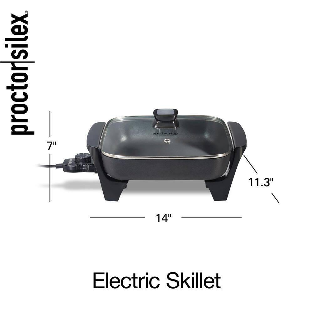 Electric Skillet with Lid, 116 sq. in. Nonstick Cooking Surface for Frying, Sauteing, Simmering and Braising, Adjustable Temp 200° to 400° F, Black (38526PS)