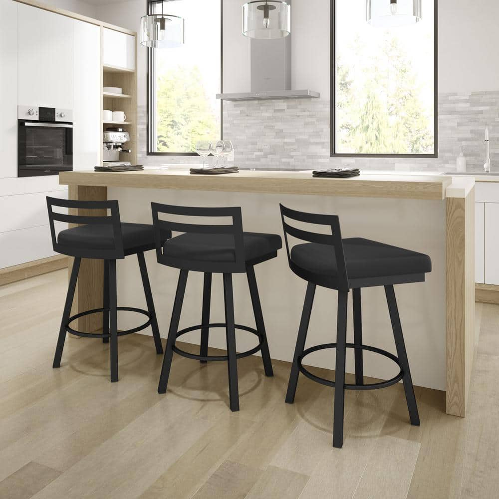 Amisco Derek 30 In. Swivel Bar Stool - Black Faux Leather / Black Metal