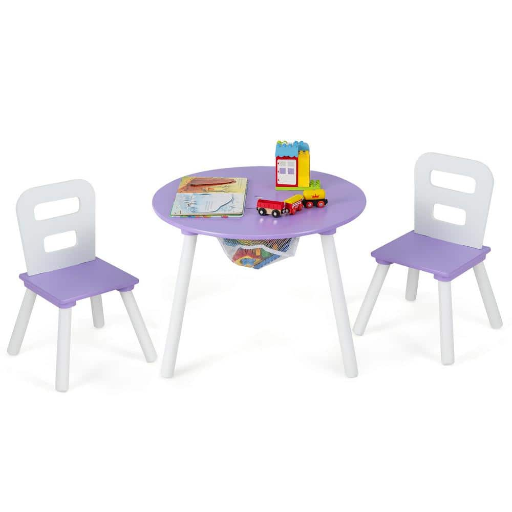 Costzon Kids Table and Chair Set, Wood Activity Table w/Center Mesh Storage, Children Furniture Gift for Boys & Girls, Ideal for Arts, Crafts, Snack Time, Homework, Toddler Table and Chair Set, Purple