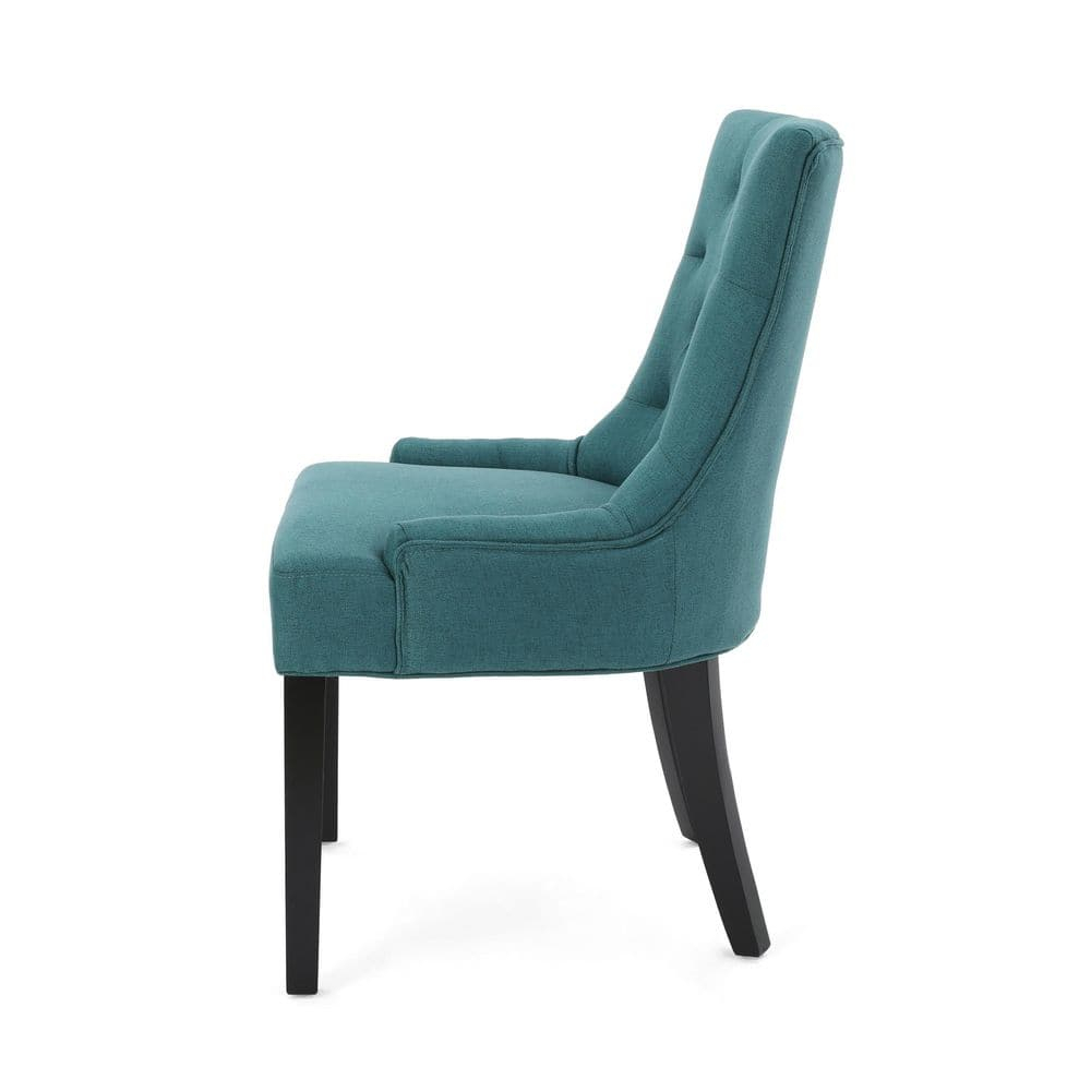Noble House Tyler Indoor Fabric Dining Chairs, Set of 4, Dark Teal, Espresso