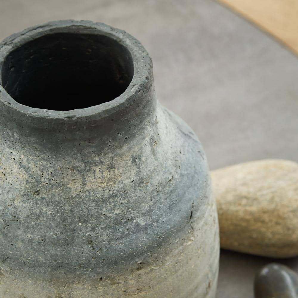 Signature Design by Ashley Moorestone Casual 10.5" Cement Tabletop Vase with a Distressed Finished Look, Gray & Black