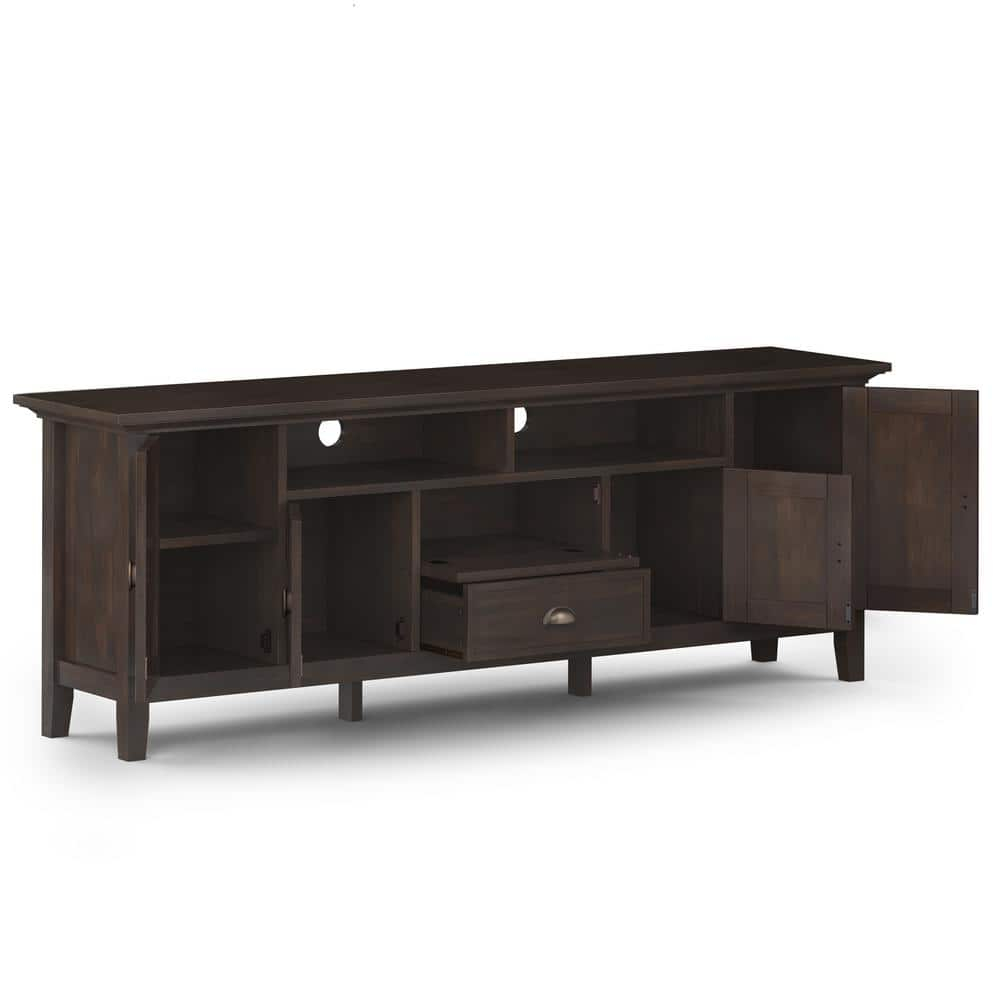 Simpli Home Redmond Wood 72" Transitional TV Media Stand in Brunette Brown For TVs up to 80"