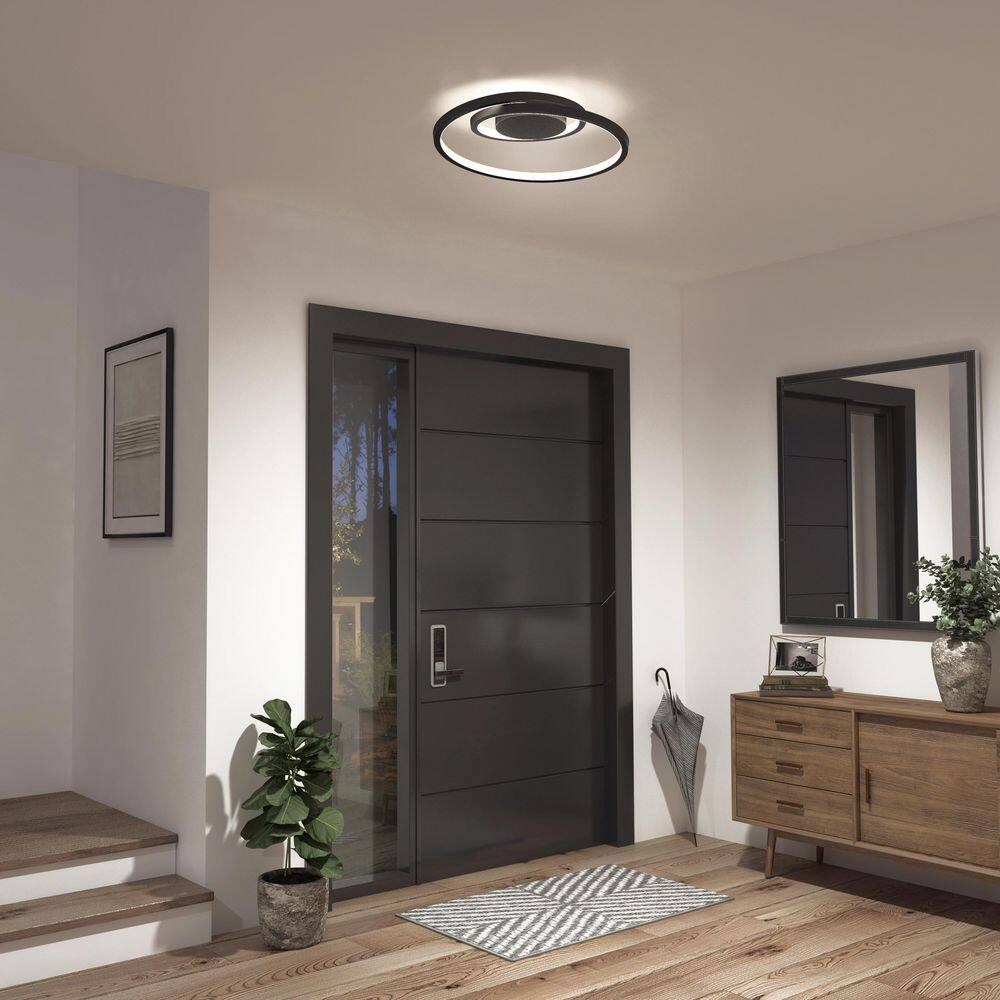 HTYSUPPLY Salto 15W LED Modern Swirl Flush Mount Ceiling Light Fixture, Matte Black - Ideal for Bedroom, Hallway, Kitchen - 700 Lumens, 2700-3300-4500 Kelvin, No Bulb Required